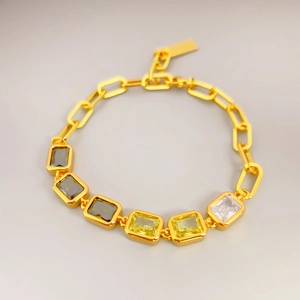 Bracelet Chaîne À Cristaux Rectangulaires En Laiton Plaqué Or 18K Maillons Trombone Bijoux De Mode Pour Femmes