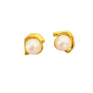 Minimalist 925 silver needle pearl stud earrings with gold geometric metal wrap design
