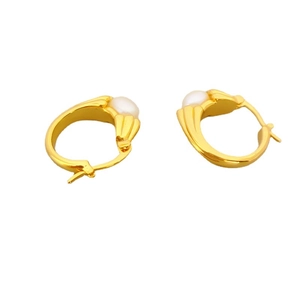 Eleganti orecchini a cerchio in ottone placcato oro 18K con perle bianche vintage