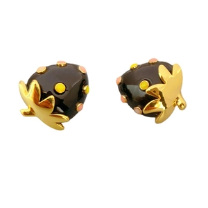 Unique black strawberry resin earrings with 925 silver needles and golden leaf accents