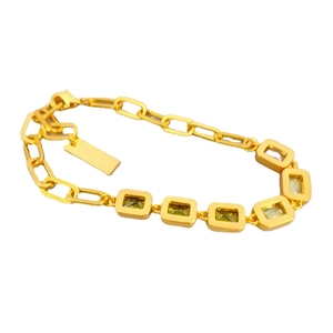 Bracelet élégant plaqué or 18 carats avec cristaux verts et pendentif rectangulaire
