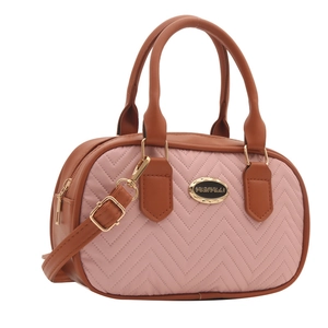 Pink and brown vintage contrast plaid handbag with V-quilted stitching and gold logo