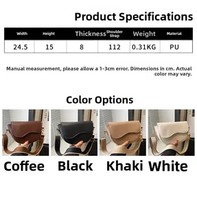 Detailed size guide for the minimalist PU leather saddle bag with wide shoulder strap