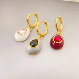 Wassertropfen Anhänger Creolen Emaille Glasur 18K Vergoldet Messing Strass Eingelegt Vintage Luxus Schmuck Für Damen