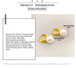 Détails de boucles d'oreilles en laiton doré 18K avec perles, taille et poids indiqués