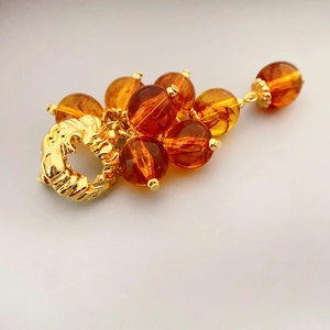 Retro style pomegranate red beads earring with gold textured metal in 925 silver