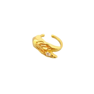 18K gold plated brass ear cuff featuring organic leaf texture and a sparkling zircon stone