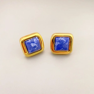 Elegant 925 silver needle square turquoise stud earrings with gold plating finish