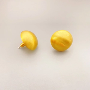 Minimalist brushed gold button stud earrings with hemisphere shape and 925 silver needles