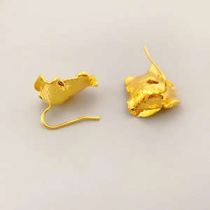 Matte gold vintage sycamore leaf earrings with irregular organic petal design