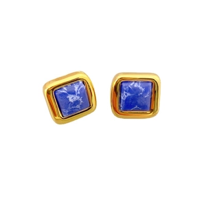 Minimalist square gold stud earrings with blue turquoise inlay for elegant women