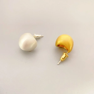 Minimalist matte puff stud earrings in gold and silver finish with 925 silver pins