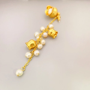 French retro asymmetric lily of the valley earrings with freshwater pearls and tassels