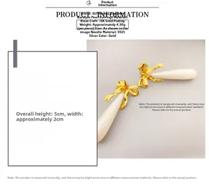 Dettagli orecchini a fiocco con perle placcati oro 18K con perni in argento S925 e misure