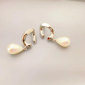 Boucles d'oreilles clips en argent 925 en forme de U avec pendentifs perles goutte d'eau