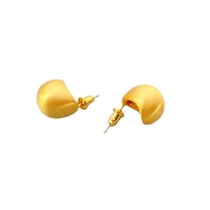 Elegant gold puff bean stud earrings with a matte brushed finish on a clean white background