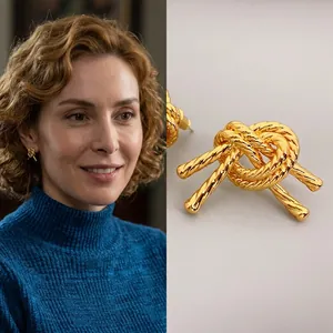 Knot Stud Earrings With 925 Sterling Silver Earring Post Vintage Twisted Rope Copper 18K Gold Plated Luxury For Women
