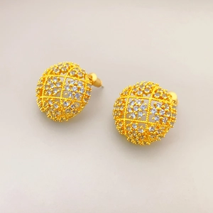 Hollow Round Ball Stud Earrings Zirconia Inlaid Luxury Gold Plated Brass With 925 Sterling Silver Earring Post