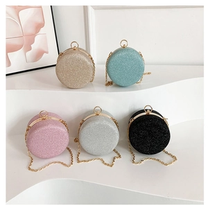 Mini Sac à Bandoulière Rond de Style Coréen pour Femmes Pochette de Soirée à Paillettes Avec Chaîne en Métal