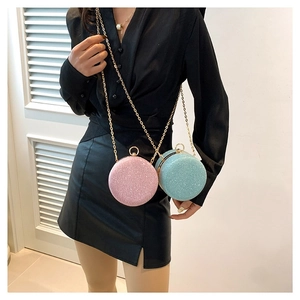 Mini sacs bandoulière ronds à paillettes rose et bleu avec chaîne dorée pour femmes