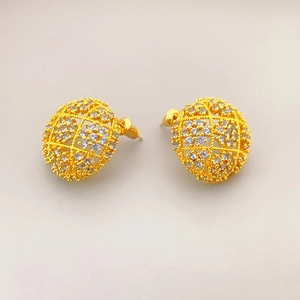 Elegant hollow mesh ball stud earrings in gold finish with sparkling zircon accents