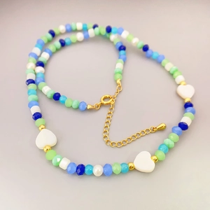 18K Gold Plated Copper Necklace With Cultured Pearl Heart Shell Multicolor Beads Choker For Women Fashion Jewelry Gift