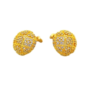 Hollow round gold plated earrings with white crystals and 925 silver needle for women