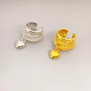 Copper Heart Pendant Multi Layer Ear Cuff Quilted Braided Zircon Non Piercing Clip On Earrings For Women Fashion Jewelry