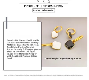 Détail des boucles d'oreilles en laiton plaqué or 18 carats avec breloques en émail