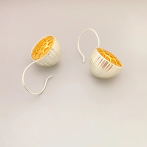 Fashion gold and silver hollow hemispherical drop earrings with elegant hook design