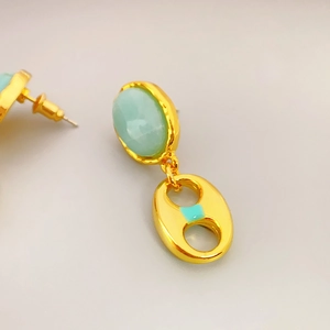 Boucles d'oreilles en argent 925 avec aventurine verte et pendentif nez de cochon doré