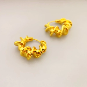 Boucles D'oreilles Créoles Torsadées Pour Femmes Spirale Minimaliste Laiton Plaqué Or 18K Bijoux Géométriques Mode