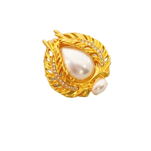 Vintage gold ear studs with wheat ears, cicada motif, faux pearls and crystals