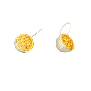 Fashionable gold and silver hollowed dome drop earrings with honeycomb texture pattern