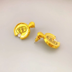 Fashion vintage coin earrings with Olive You engraving and zircon in 925 silver