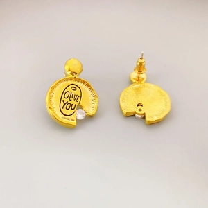 Vintage style gold coin earrings with OLIVE YOU engraving and small zircon inlay