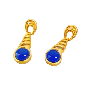 Retro twisted teardrop earrings with 925 silver needles and blue glass stone inlay