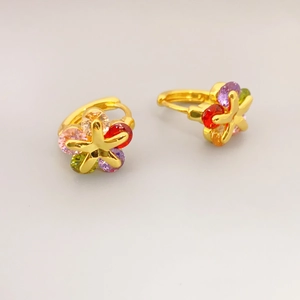 Créoles Fleur Colorée Plaqué Or Cuivre Multi Zircon Étoile Huggies Pour Femmes Petits Bijoux Délicats