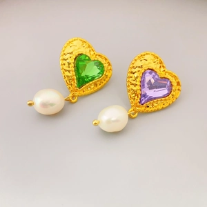 Heart Drop Earrings With 925 Sterling Silver Earring Post Vintage Brass 18K Gold Plated Crystal Artificial Pearl Jewelry For Women