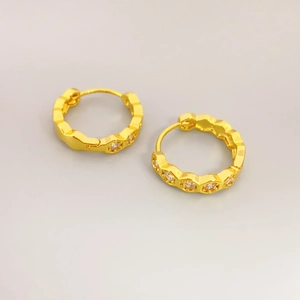 Chic gold hexagonal hoop earrings with sparkling crystal pavé for daily fashion