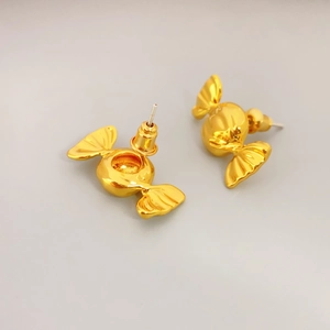 Chic gold candy-shaped stud earrings with a polished finish and elegant 925 silver needles