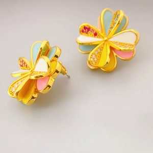 Boucles d'oreilles trèfle à quatre feuilles multicouleurs avec dorure et cristaux