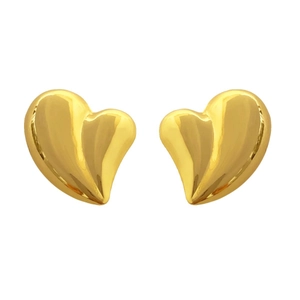 Elegant 3D heart-shaped gold stud earrings with a polished mirror finish for women