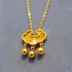 Ruyi Lock Anhänger Halskette Titanstahl Gold Überzogen Radial Textur Ethnischen Stil Schmuck Für Frauen