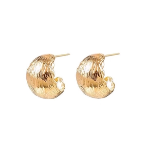 Vintage geometric C-shaped molten gold stud earrings with a textured lava finish