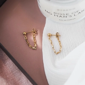 Titanium steel gold bean chain earrings for women with a minimalist metallic design