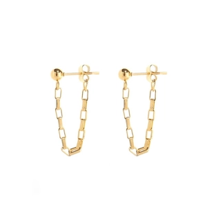 Minimalist gold titanium steel chain stud earrings with metallic bead for women