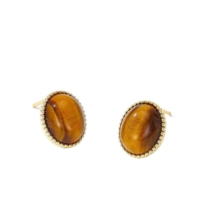 Retro goldene gedrehte ovale Ohrstecker mit braunem Tigerauge Stein für Damen