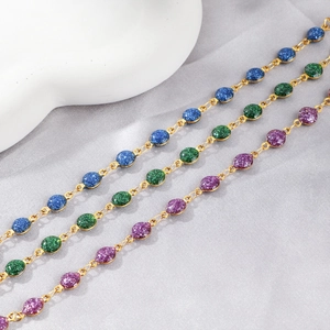 18K gold plated 6mm glitter enamel titanium steel bracelet in blue green and purple