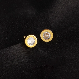 Gold-plated titanium steel studs with Roman numerals and centered crystal zircon